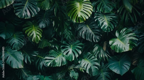 Lush Green Tropical Monstera Leaf Background