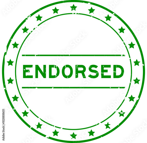 Grunge green endorsed word round rubber seal stamp on white background