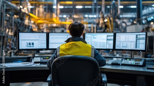 Industrial Worker Monitoring Production on Multiple Screens