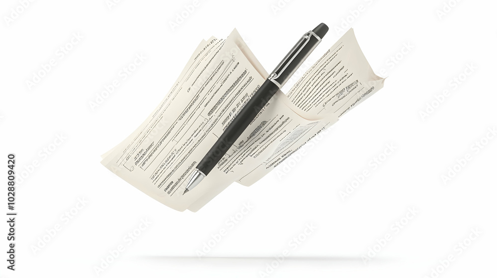 3D Hovering Financial Paper and Digital Pen Icon - Symbolizing Digital Business Contracts and Financial Agreements on Isolated White Background 3D Hovering Financial Paper and Digital Pen Icon - Symbolizing Digital Business Contracts and Financial Agreements on Isolated White Background