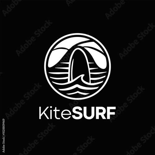 Kite Surf Badge Logo Design Vector
