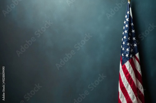 American flag displayed against a dark background in an indoor setting during...