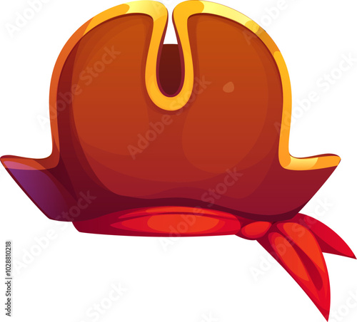 Cartoon pirate tricorn hat, vector corsair or captain cocked hat. Isolated seafarer headdress with red bandana. Buccaneer headgear, filibuster piracy costume. Vintage headdress for carnival party