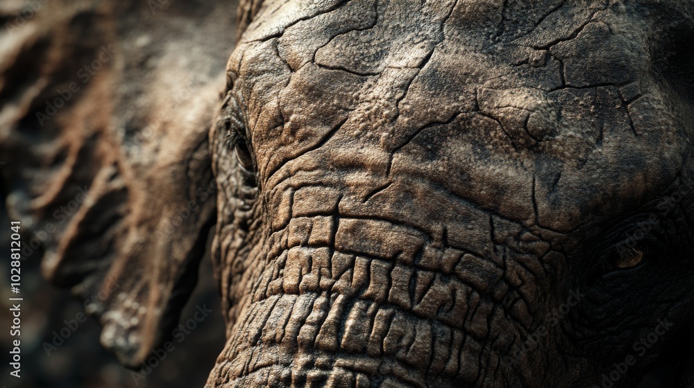 Close-up of an Elephant's Wrinkled Face with a Single Eye Visible Close-up of an Elephant's Wrinkled Face with a Single Eye Visible