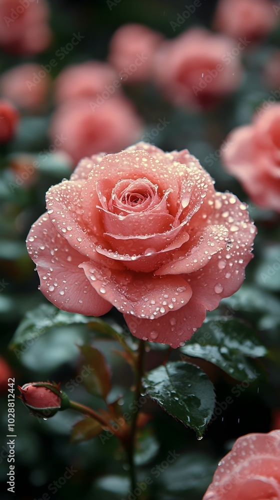 Rose blossoms in the rain: drops on delicate petals A close-up of freshly rain-drenched roses, with the water droplets sparkling on the shiny petals. Rose blossoms in the rain: drops on delicate petals A close-up of freshly rain-drenched roses, with the water droplets sparkling on the shiny petals.