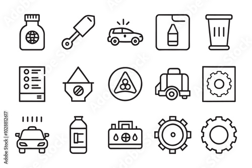  Car, repair, filter, oil, tools related editable icon set isolated flat vector illustration white background.