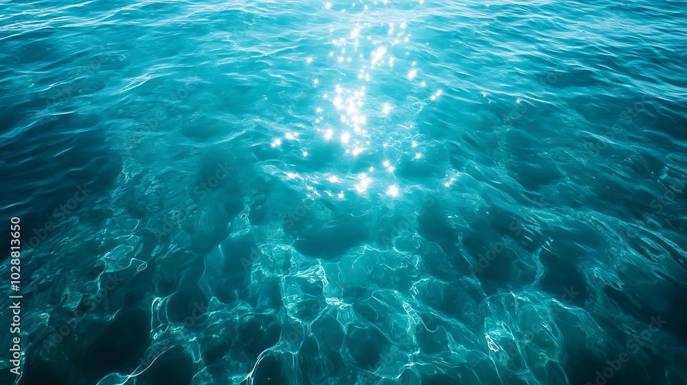 Glimmering ocean water reflects sunlight in a serene tropical paradise at noon background Glimmering ocean water reflects sunlight in a serene tropical paradise at noon background