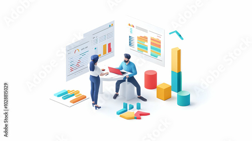 3D Managers Analyzing AI Generated Reports for Business Growth: Candid Scene of Leadership and Expertise in Decision-Making on Data Integration