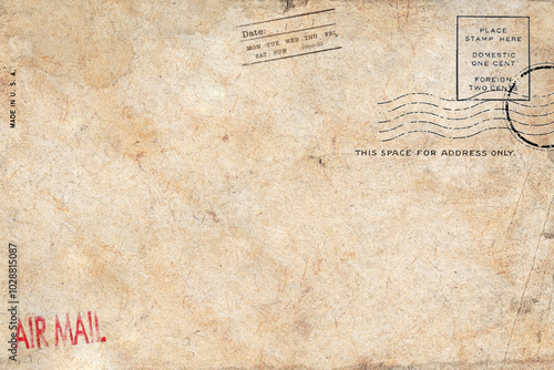 Backside of old postcard with dirty stain