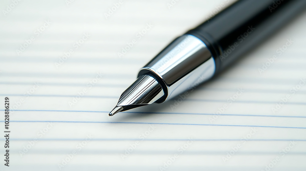 Pen writing smoothly on white lined paper. Pen writing smoothly on white lined paper.