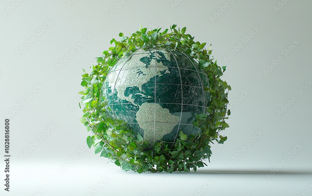 Globe icon crafted from leaves and vines, suspended on a white backdrop, soft shadows, emitting a serene green glow, ecofriendly design Globe icon crafted from leaves and vines, suspended on a white backdrop, soft shadows, emitting a serene green glow, ecofriendly design