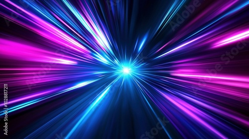 A panoramic display of high-speed technology with motion blur, set against a glowing abstract background in blue and purple neon colors, evoking a sense of futuristic speed.