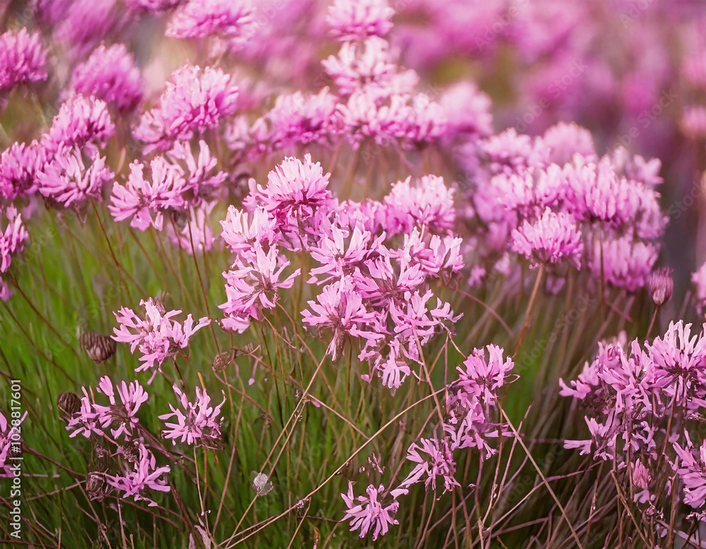 Obraz premium Delicate pink wildflowers are blooming beautifully, generative ai