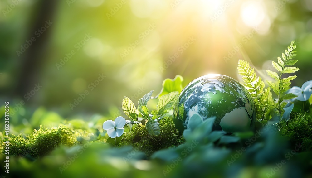 Lush green Earth with renewable energy symbols, corporate responsibility concept, showcasing ecofriendly practices and sustainability Lush green Earth with renewable energy symbols, corporate responsibility concept, showcasing ecofriendly practices and sustainability