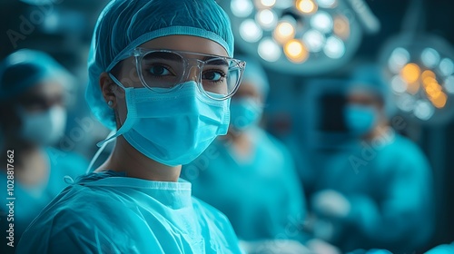 Operation in the OR: A surgeon working precisely on a patient An impressive operating scene in which a surgeon works on a patient with a concentrated expression, surrounded by a team.