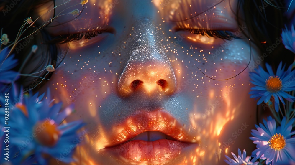 Glowing Woman with Flowers: A Dreamlike Portrait Glowing Woman with Flowers: A Dreamlike Portrait