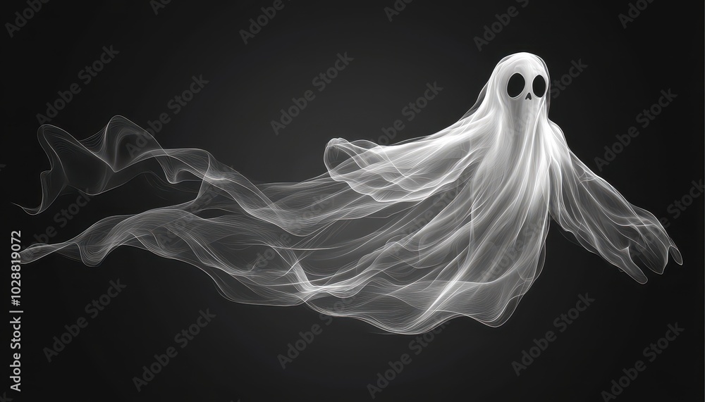 Spooky floating ghost figure on a clear background, perfect for decor Spooky floating ghost figure on a clear background, perfect for decor