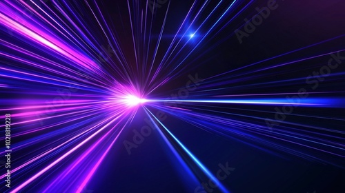 Panoramic view of high-speed technology, featuring a light-filled abstract background. The image captures speed motion on a road, highlighted by blue and purple neon glow effects