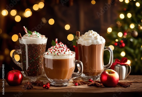 charming winter beverages festive decor warmth holiday lights cheerful atmosphere, chocolate, coffee, tea, cider, mulled, drinks, cozy, mugs, snow, candles