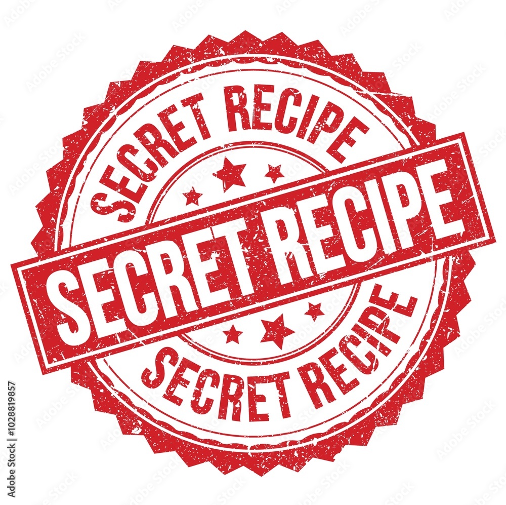 SECRET RECIPE text on red round stamp sign SECRET RECIPE text on red round stamp sign