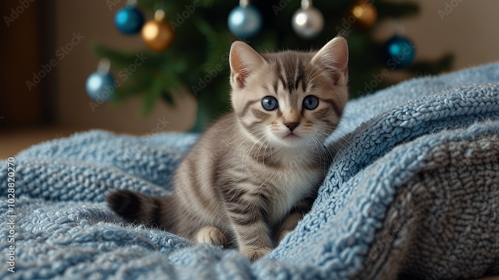 cat on a sofa with Christmas decorations cat on a sofa with Christmas decorations