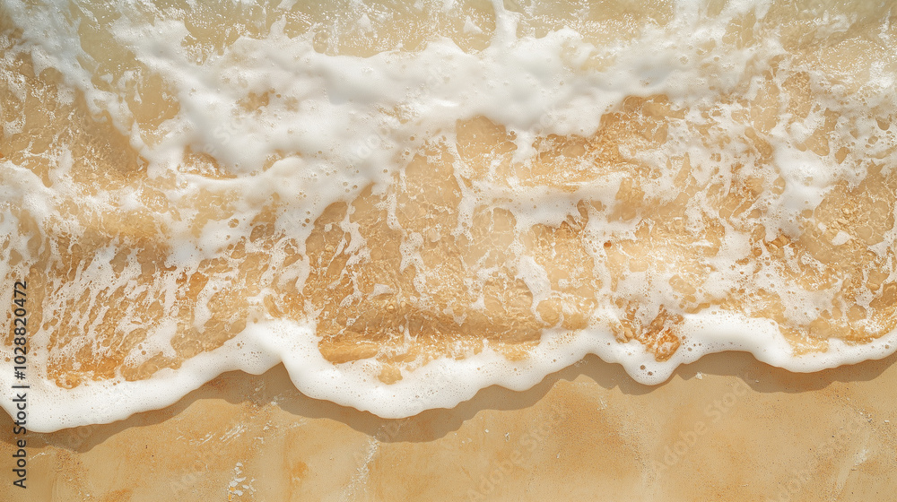 Sandy beach shoreline with ocean sea waves background, top view Sandy beach shoreline with ocean sea waves background, top view