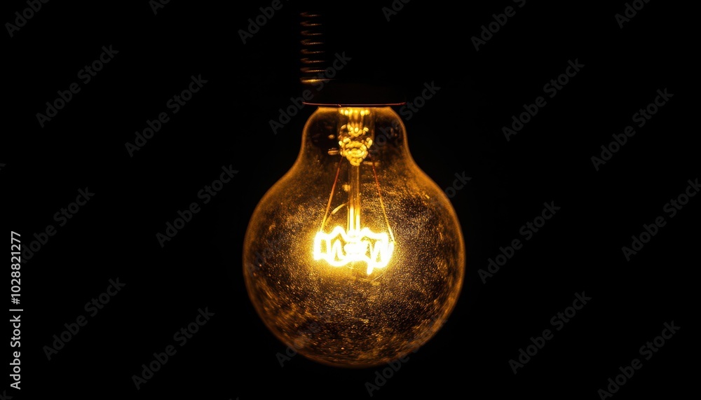 A glowing technology light bulb illuminates the darkness in a quiet room A glowing technology light bulb illuminates the darkness in a quiet room