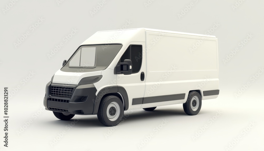 Naklejka premium A white delivery van parked in a minimalistic setting with a plain backdrop