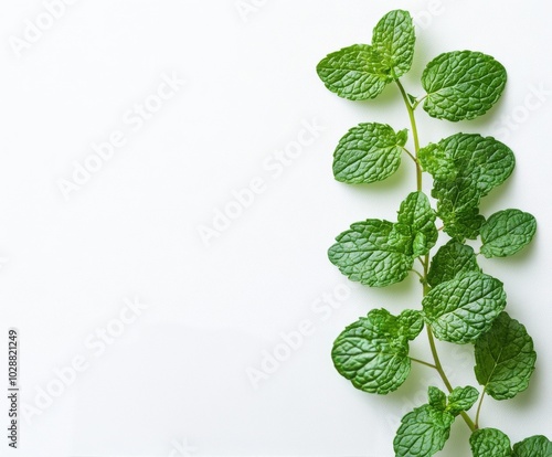Fresh mint leaves arranged beautifully on a light background showcasing vibra...