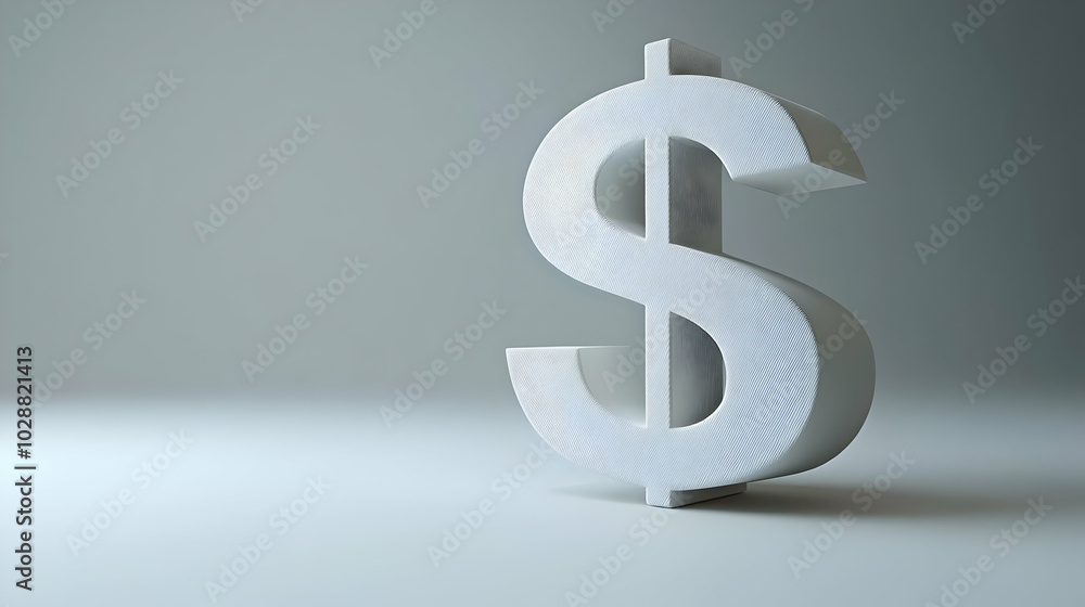 3D Printed Dollar Sign on Plain Background: Modern Manufacturing and Financial Innovation, Minimalist Design, Ample Copy Space 3D Printed Dollar Sign on Plain Background: Modern Manufacturing and Financial Innovation, Minimalist Design, Ample Copy Space