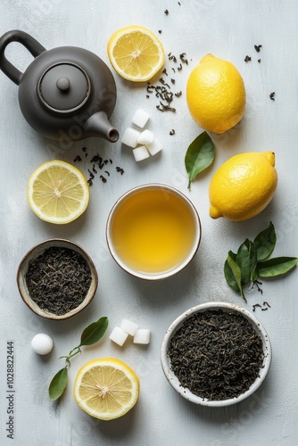 Refreshing lemon tea made with loose leaves, slices, and fresh ingredients