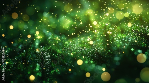 A vibrant green background adorned with twinkling fairy lights creates a festive and cheerful Christmas atmosphere.