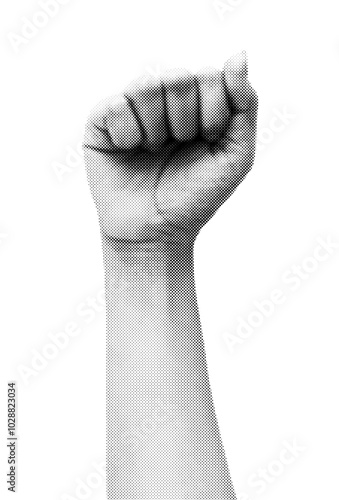 Retro halftone fist punching the air