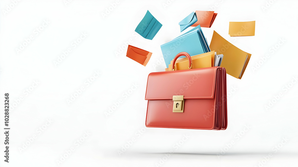 3D Plain Background with Financial Document and Briefcase Icon - Clean, Isolated White Background with Ample Copy Space for Business Finance Messaging 3D Plain Background with Financial Document and Briefcase Icon - Clean, Isolated White Background with Ample Copy Space for Business Finance Messaging