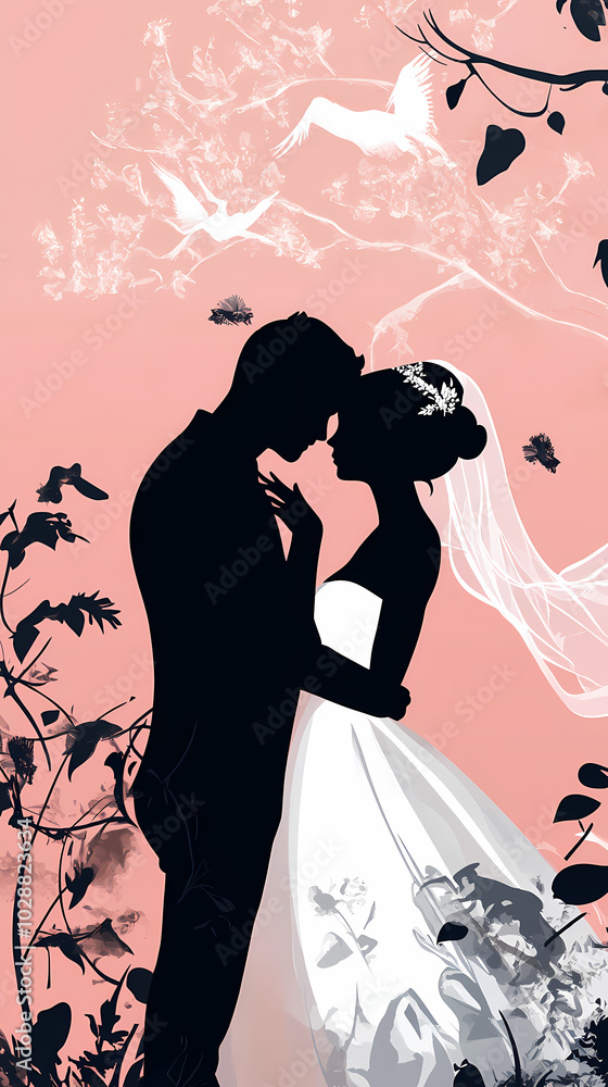 Romantic wedding .Bride and groom design vector image Romantic wedding .Bride and groom design vector image