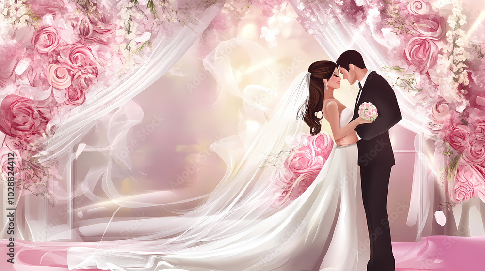 Romantic wedding .Bride and groom design vector image Romantic wedding .Bride and groom design vector image