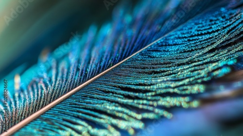 Close-up View of a Blue and Green Peacock Feather