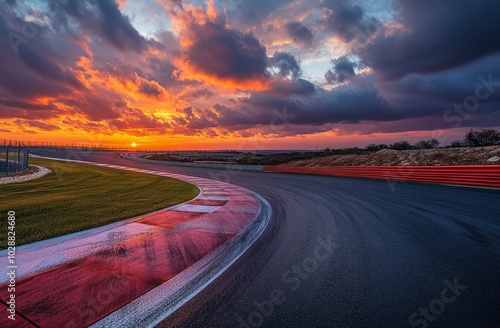 Sunset over the winding racetrack with vibrant skies at a motorsport event in autumn photo