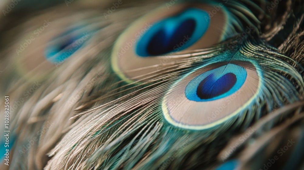 Naklejka premium Close-up of a Peacock Feather Displaying Vivid Blue and Green Hues