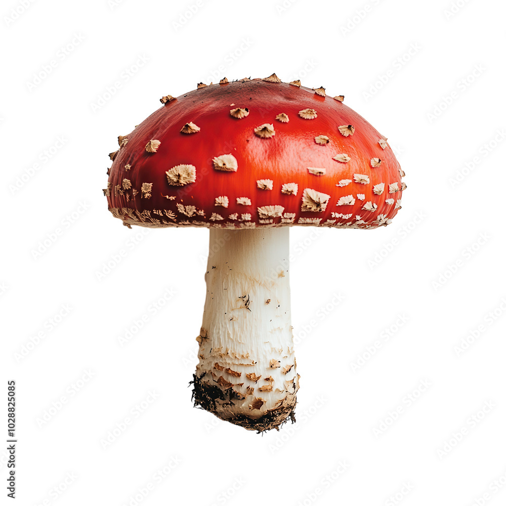 Vibrant Red Mushroom on White Background Transparent Background Vibrant Red Mushroom on White Background Transparent Background