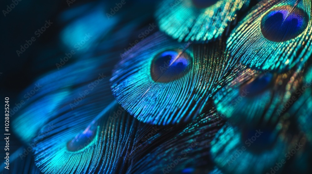 Fototapeta premium Close-up of a Blue and Green Peacock Feather with Eye Spot