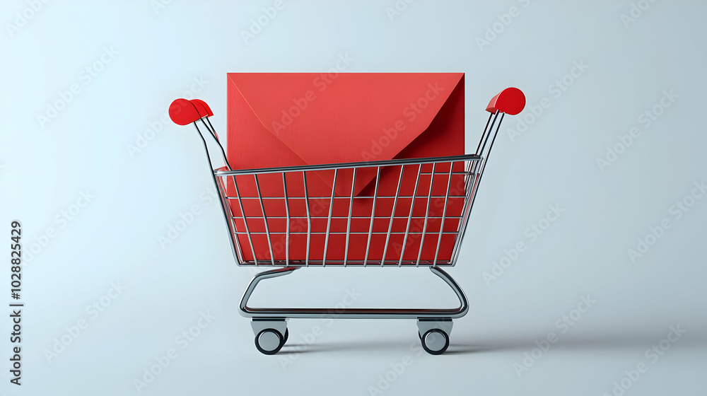 3D Plain Envelope Transforming into Shopping Cart - Surreal Medium Shot Symbolizing Journey from Offers to Purchases with Ample Copy Space on Isolated White Background 3D Plain Envelope Transforming into Shopping Cart - Surreal Medium Shot Symbolizing Journey from Offers to Purchases with Ample Copy Space on Isolated White Background