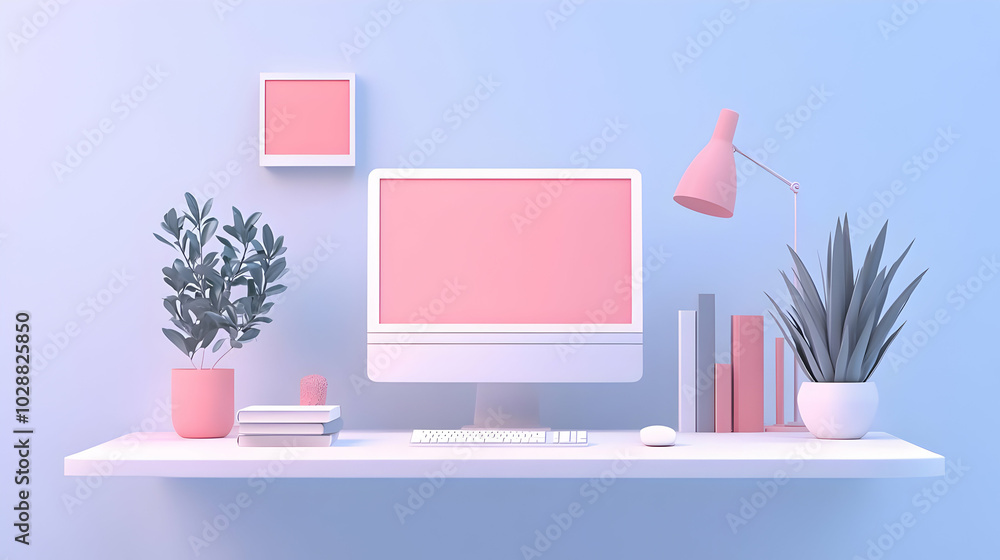 3D Plain Office Setup with Digital Collaboration Tools: Minimalist Background Showcasing Floating Tools & Copy Space for Team-Based Skill Building Ads 3D Plain Office Setup with Digital Collaboration Tools: Minimalist Background Showcasing Floating Tools & Copy Space for Team-Based Skill Building Ads