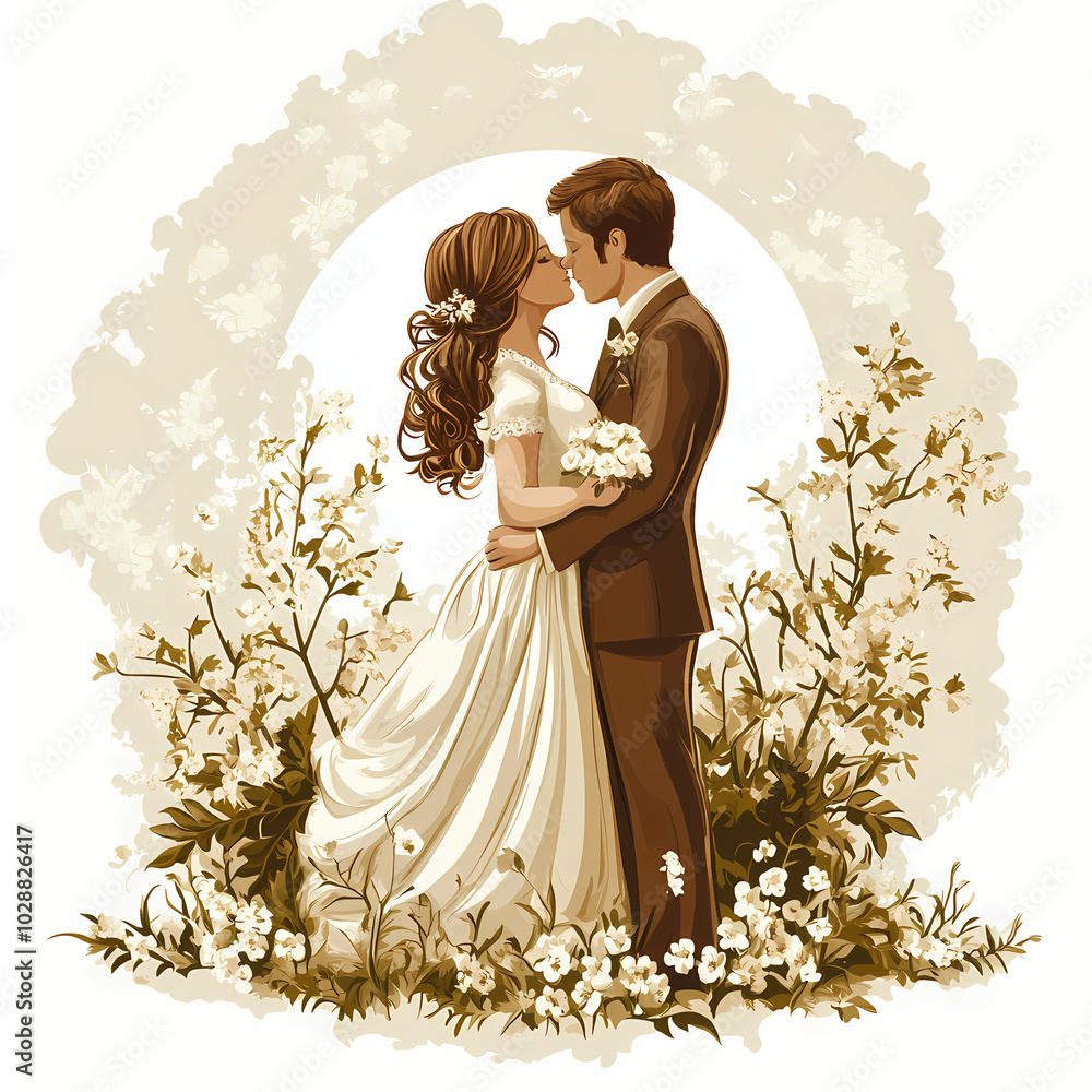 Romantic wedding .Bride and groom design vector image Romantic wedding .Bride and groom design vector image
