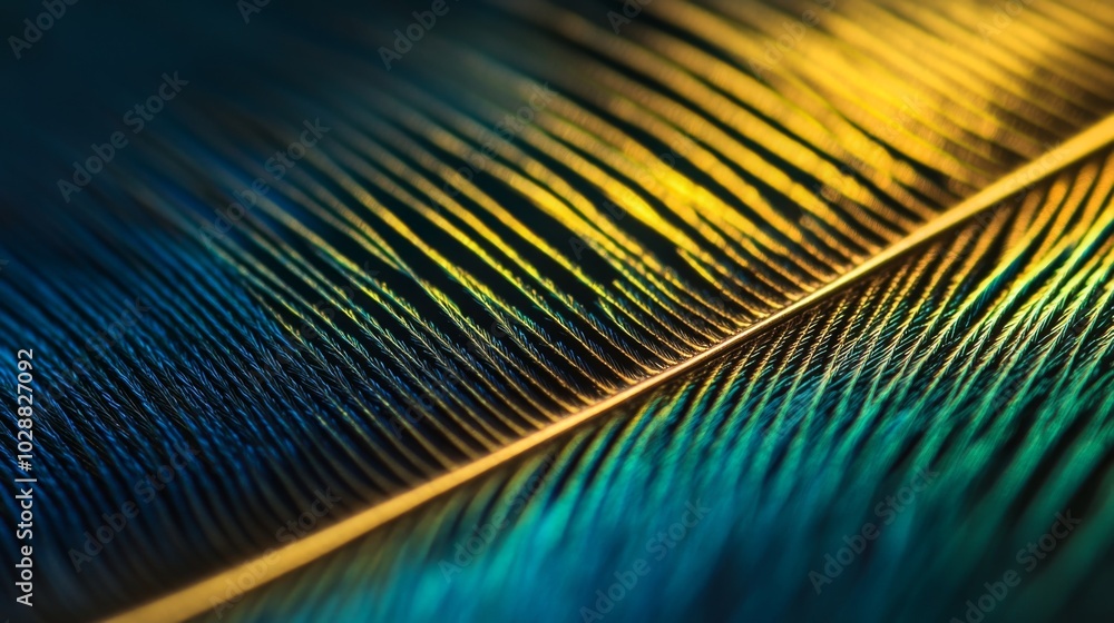 Obraz premium Close-up of a Vibrant Peacock Feather with Green and Yellow Hues