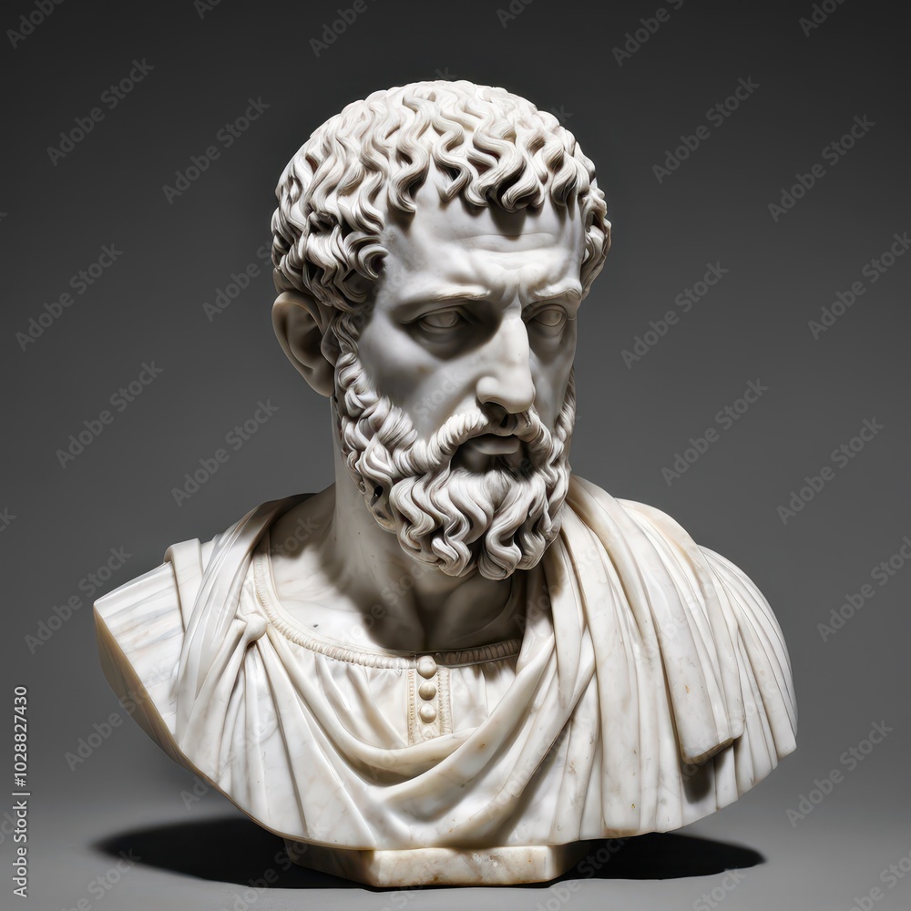 Marble bust of an ancient man with beard and curled hair. Stoicism Marble bust of an ancient man with beard and curled hair. Stoicism