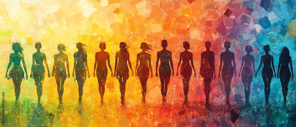 Colorful silhouettes coming together to create a stunning global community mosaic, illustrating unity in diversity through digital art Colorful silhouettes coming together to create a stunning global community mosaic, illustrating unity in diversity through digital art