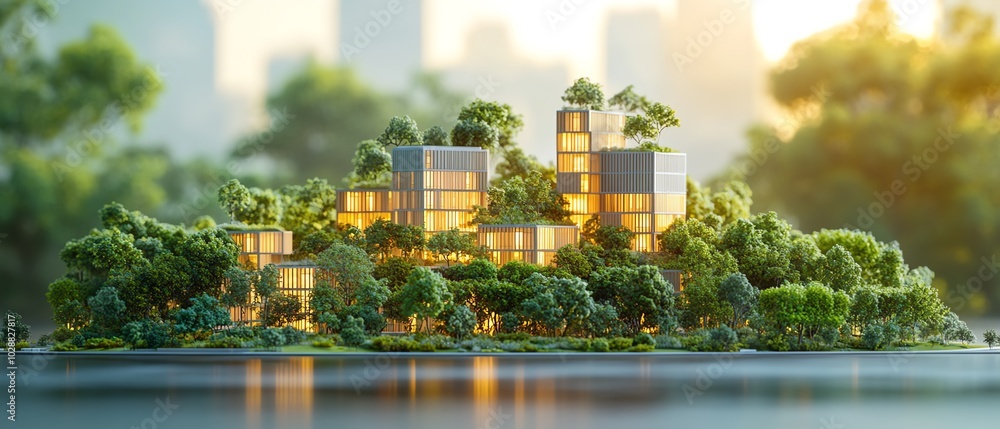 Contemporary business park development project in an architectural scale model, featuring office spaces and green areas in a highquality 3D rendering Contemporary business park development project in an architectural scale model, featuring office spaces and green areas in a highquality 3D rendering