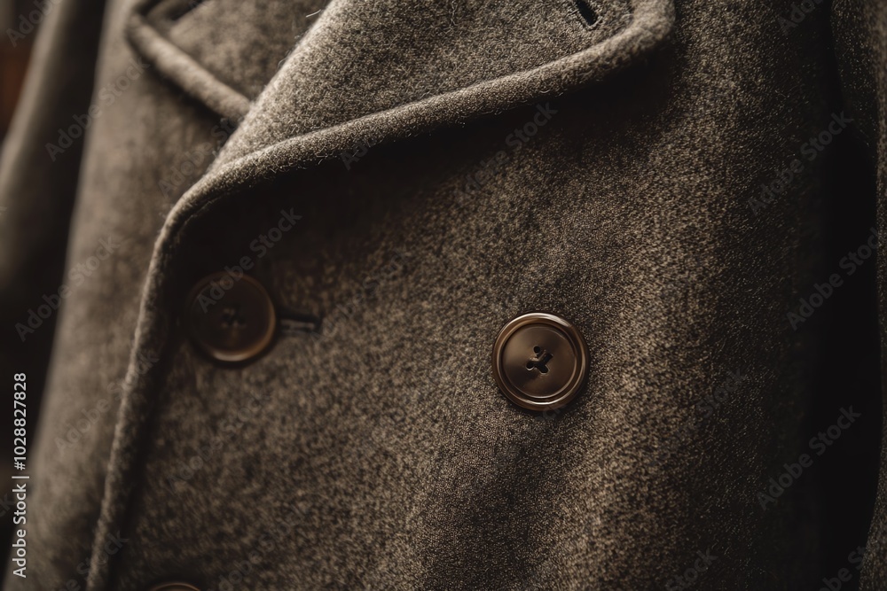 Close-up of a stylish double-breasted coat with textured fabric and classic buttons, highlighting timeless fashion details. Close-up of a stylish double-breasted coat with textured fabric and classic buttons, highlighting timeless fashion details.