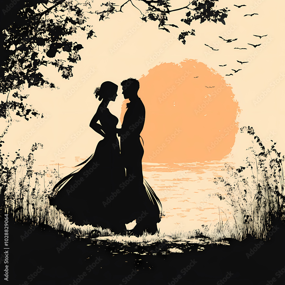 Romantic wedding .Bride and groom design vector image Romantic wedding .Bride and groom design vector image